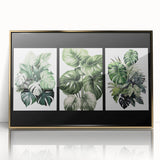 Framed botanical wall art collection featuring vibrant floral and leaf designs in shades of green and gold, perfect for enhancing home decor aesthetics.