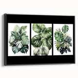 Framed botanical wall art collection featuring vibrant flowers and leaves design, showcased in a sleek black frame, ideal for modern home decor.