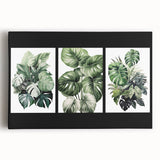 Stretched canvas wall art featuring a botanical design of vibrant flowers and leaves in a modern aesthetic, ideal for home decor enhancement.