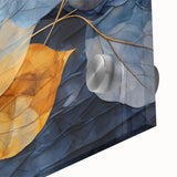 Close-up of a botanical wall art collection featuring vibrant flowers and leaves design, printed on acrylic glass, showcasing intricate details and rich colors. Perfect for adding a touch of nature-inspired elegance to home decor.