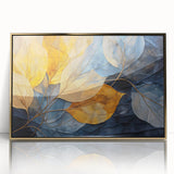 Framed wall art featuring a botanical design with colorful flowers and leaves, set in a sleek gold frame, perfect for enhancing home decor with nature-inspired elegance.