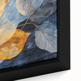 Close-up of a framed botanical wall art collection showcasing vibrant flowers and intricate leaves in a modern design, perfect for home decor enhancement.