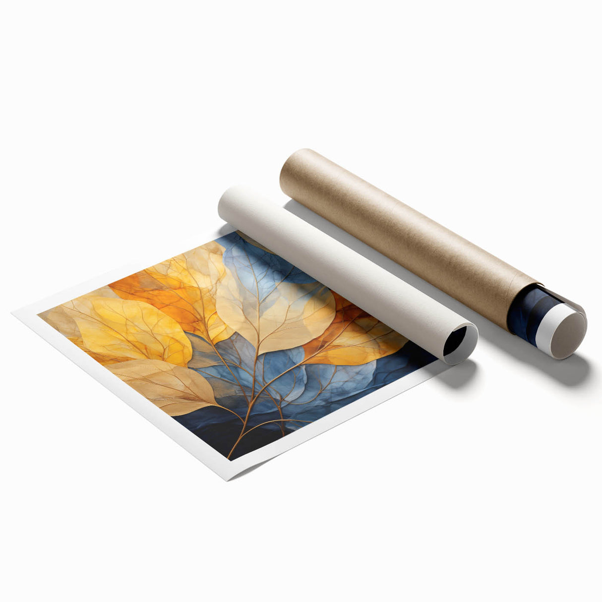 Botanical wall art print showcasing vibrant flowers and detailed green leaves, designed for home decor, rolled for easy framing and display. Perfect for nature enthusiasts.