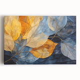 Stretched canvas wall art showcasing a vibrant floral and botanical leaves design, perfect for home decor. Features rich colors and intricate details, adding a touch of nature-inspired elegance to any room.