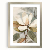 Botanical wall art collection showcasing floral and leaf designs in a sleek silver frame with matting, ideal for enhancing home decor with nature-inspired elegance.