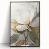 Framed botanical wall art featuring vibrant flowers and leaves in a sleek black frame, perfect for modern home decor. Ideal for adding a touch of nature to any room.