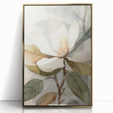 Framed wall art featuring a botanical design with vibrant flowers and leaves in a gold-acrylic frame, perfect for adding a touch of elegance to home decor.