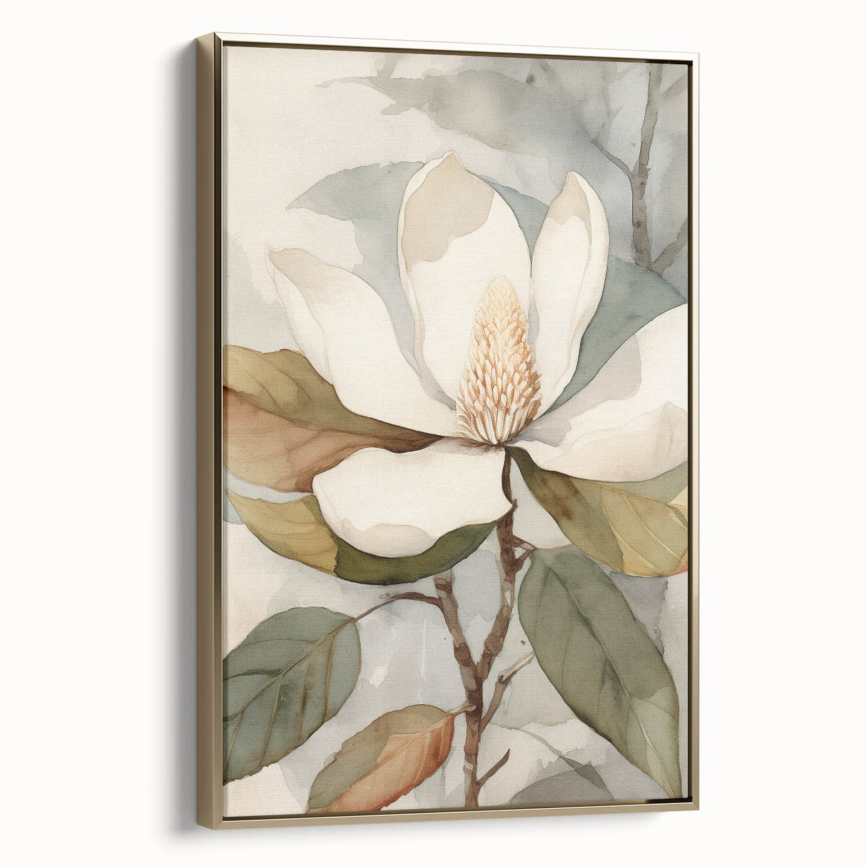 Framed wall art collection showcasing botanical floral and leaf designs in vibrant colors, featuring a sleek gold frame, perfect for modern home décor.