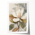 Botanical wall art print showcasing a vibrant array of flowers and leaves in lush greens and warm tones, ideal for home decor and nature-themed interiors.