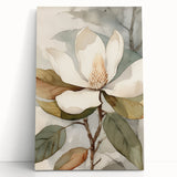 Floral botanical wall art collection featuring vibrant green leaves and delicate flowers on a stretched canvas, perfect for home decor and adding a touch of nature.