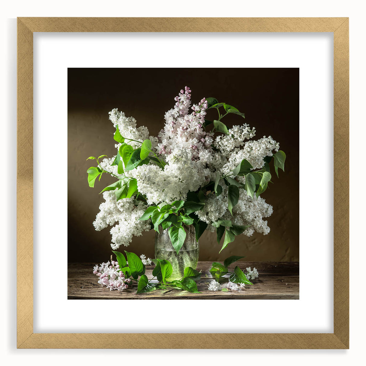 Framed botanical wall art featuring a lilac design with a gold mat, perfect for home decor. The elegant floral illustration adds a touch of nature-inspired sophistication.