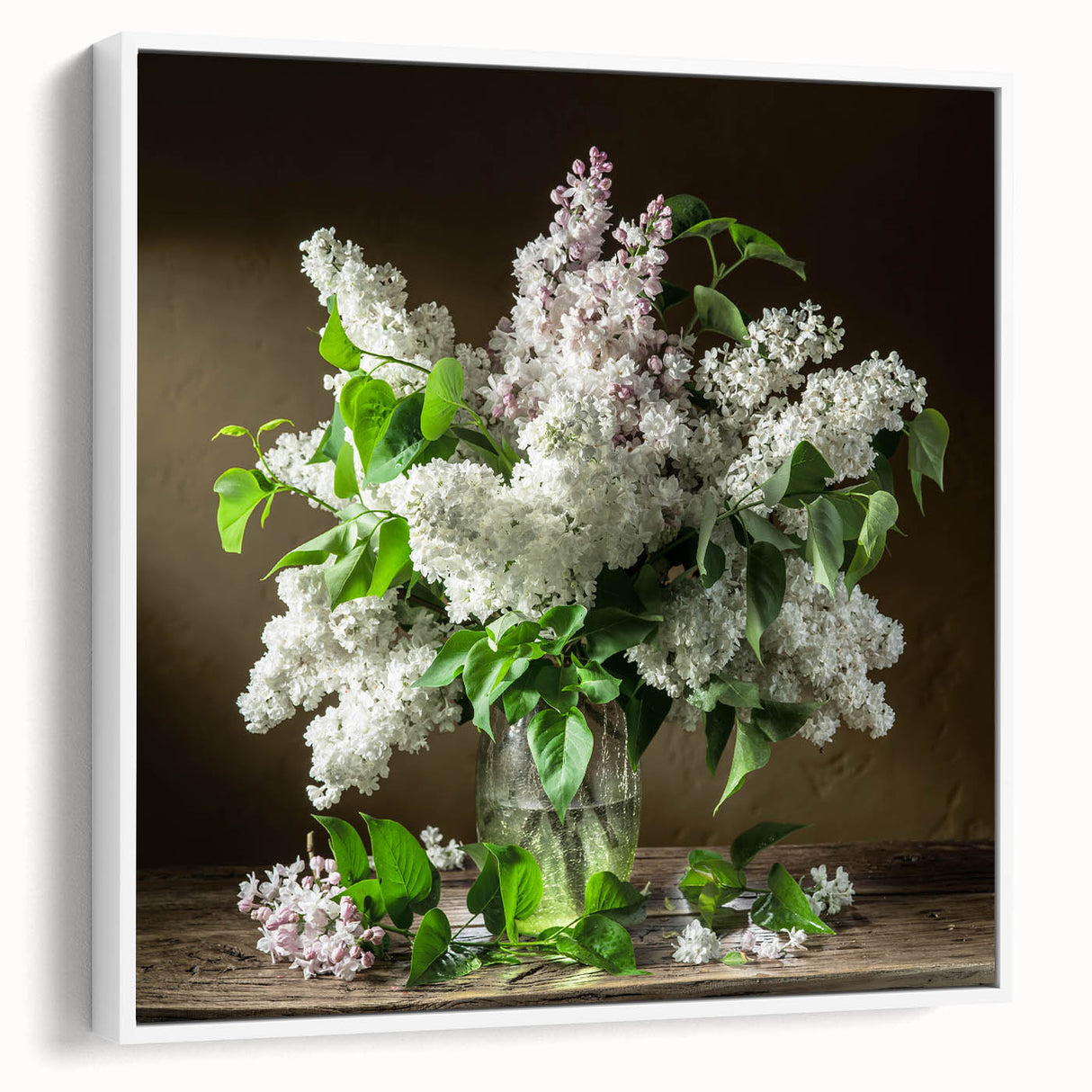 Framed botanical wall art featuring a lilac design on a white canvas, showcasing vibrant purple flowers against a clean backdrop, ideal for home decor.