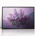 Framed wall art featuring a botanical lilac design, showcasing vibrant purple flowers against a sleek black frame, ideal for home decor and floral enthusiasts.
