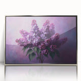 Framed botanical wall art featuring a stunning lilac design with a silver-accented frame, ideal for enhancing home decor with floral elegance.