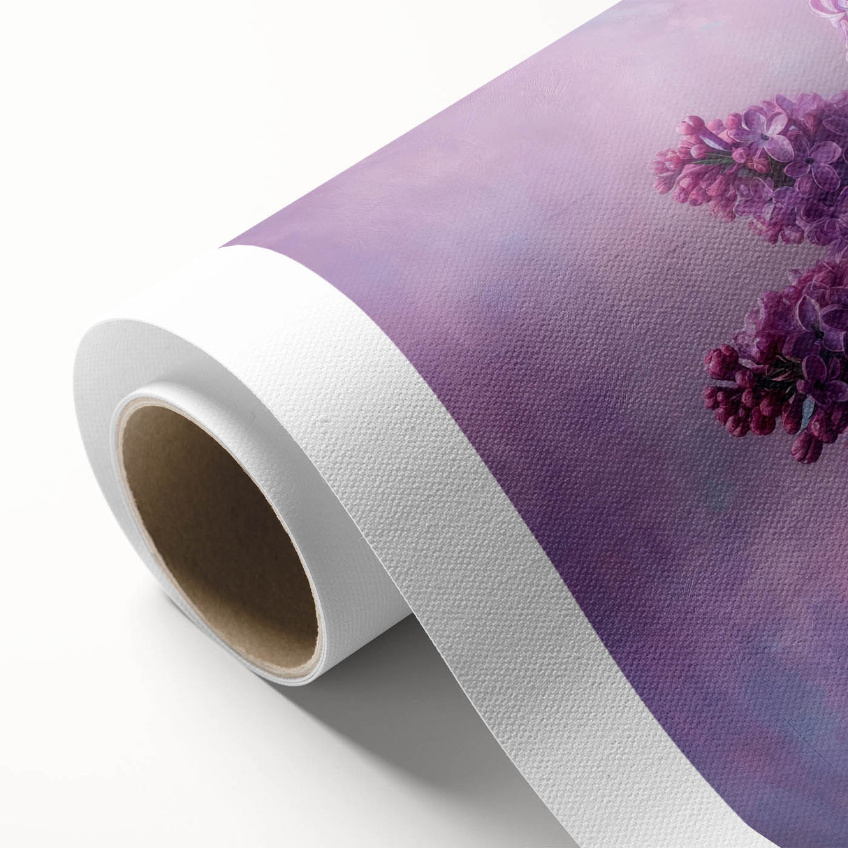 Botanical wall art featuring a vibrant lilac design on rolled canvas, showcasing intricate floral details and rich colors, perfect for home decor.