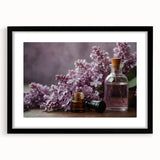 Black-framed wall art showcasing a vibrant lilac botanical design, elegantly matted for a refined look, perfect for home decor and floral enthusiasts. Ideal for brightening living spaces.