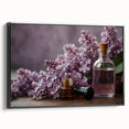 Framed botanical wall art showcasing vibrant lilacs against a black background, emphasizing intricate floral details and stylish design for modern home decor.