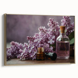 Framed canvas wall art featuring a botanical design of lilacs in a gold frame, showcasing vibrant colors and intricate floral details, perfect for home decor.