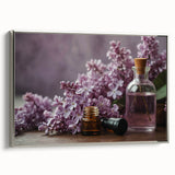 Framed wall art showcasing a botanical design of lilacs on textured canvas, featuring a silver frame, ideal for enhancing home decor with floral elegance.