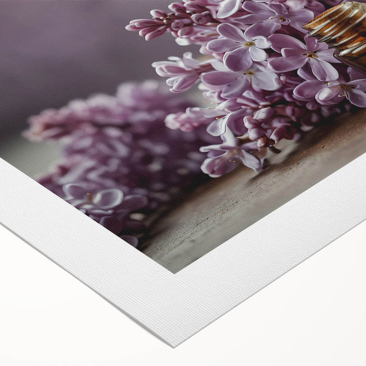 Vibrant lilac botanical wall art on rolled canvas, showcasing intricate floral details and soothing colors, ideal for home decor or art collection.