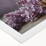 Vibrant lilac botanical wall art on rolled canvas, showcasing intricate floral details and soothing colors, ideal for home decor or art collection.