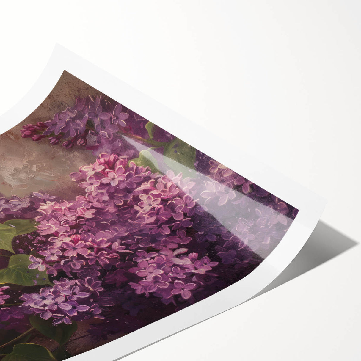 Vibrant botanical wall art print showcasing a stunning arrangement of lilacs in soft purple hues, rolled and ready for framing, perfect for home decor.