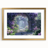 Elegant wall art featuring a botanical lilac design in a gold frame, complete with a mat, showcasing vibrant purple flowers against a soft background. Perfect for home décor.