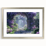 Framed botanical wall art featuring a lilac design, elegantly matted and presented in a sleek silver frame, perfect for enhancing home decor.