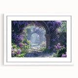 Framed botanical wall art print showcasing vibrant lilacs, set in a sleek white frame with a mat, perfect for enhancing home decor and adding a touch of nature.