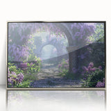 Framed wall art featuring a botanical design of lilacs in vibrant purple hues, set in a sleek silver frame, perfect for enhancing modern home decor.