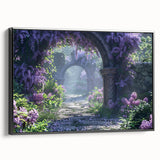 Framed canvas wall art showcasing a vibrant lilac botanical design with a black frame, ideal for enhancing home decor and adding a touch of elegance.