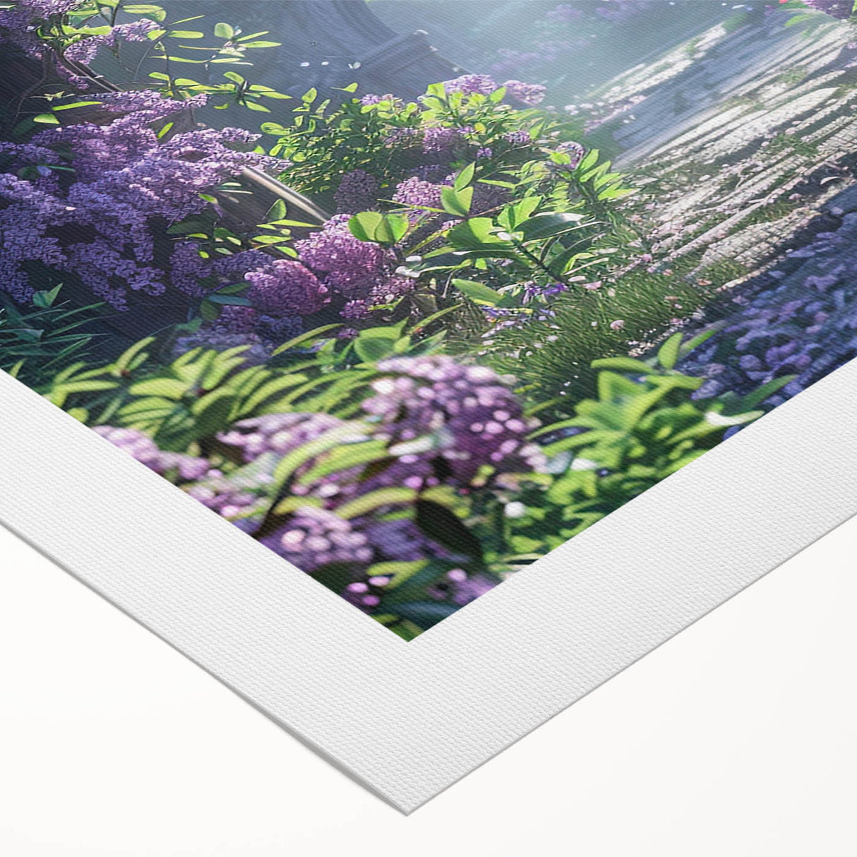 Rolled canvas displaying a vibrant lilac botanical design, featuring delicate floral details and soft pastel colors, perfect for enhancing home decor.