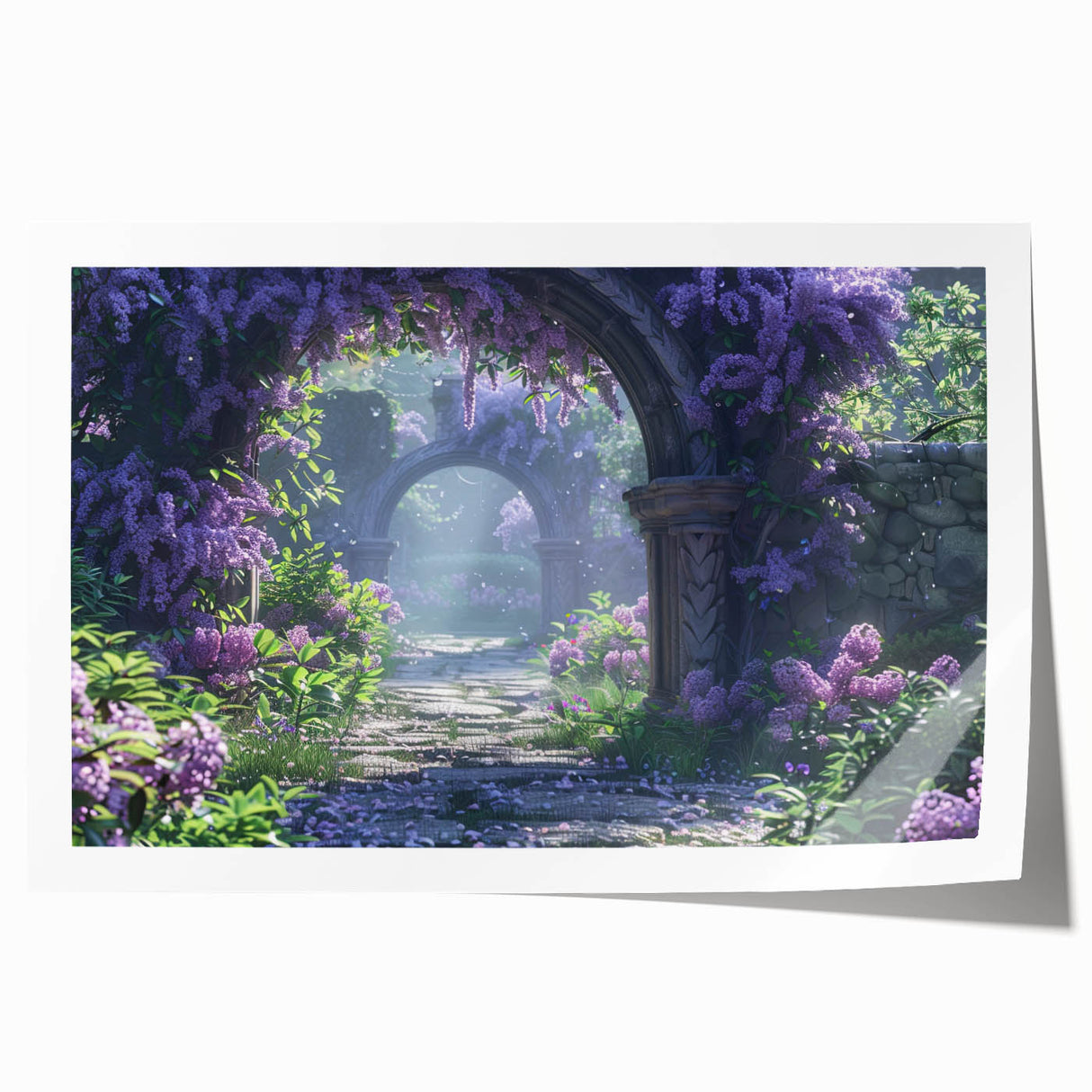 Delicate lilacs in soft purple hues showcased in a botanical wall art print, ideal for brightening home decor with floral elegance and charm.