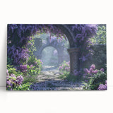 Vibrant botanical wall art featuring lilacs in a contemporary design on stretched canvas, elegantly leaning against a neutral background, perfect for home decor.