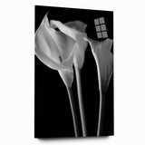 Side view of a botanical lily wall art piece displayed in acrylic glass, showcasing vibrant colors and intricate floral details, perfect for home decor.