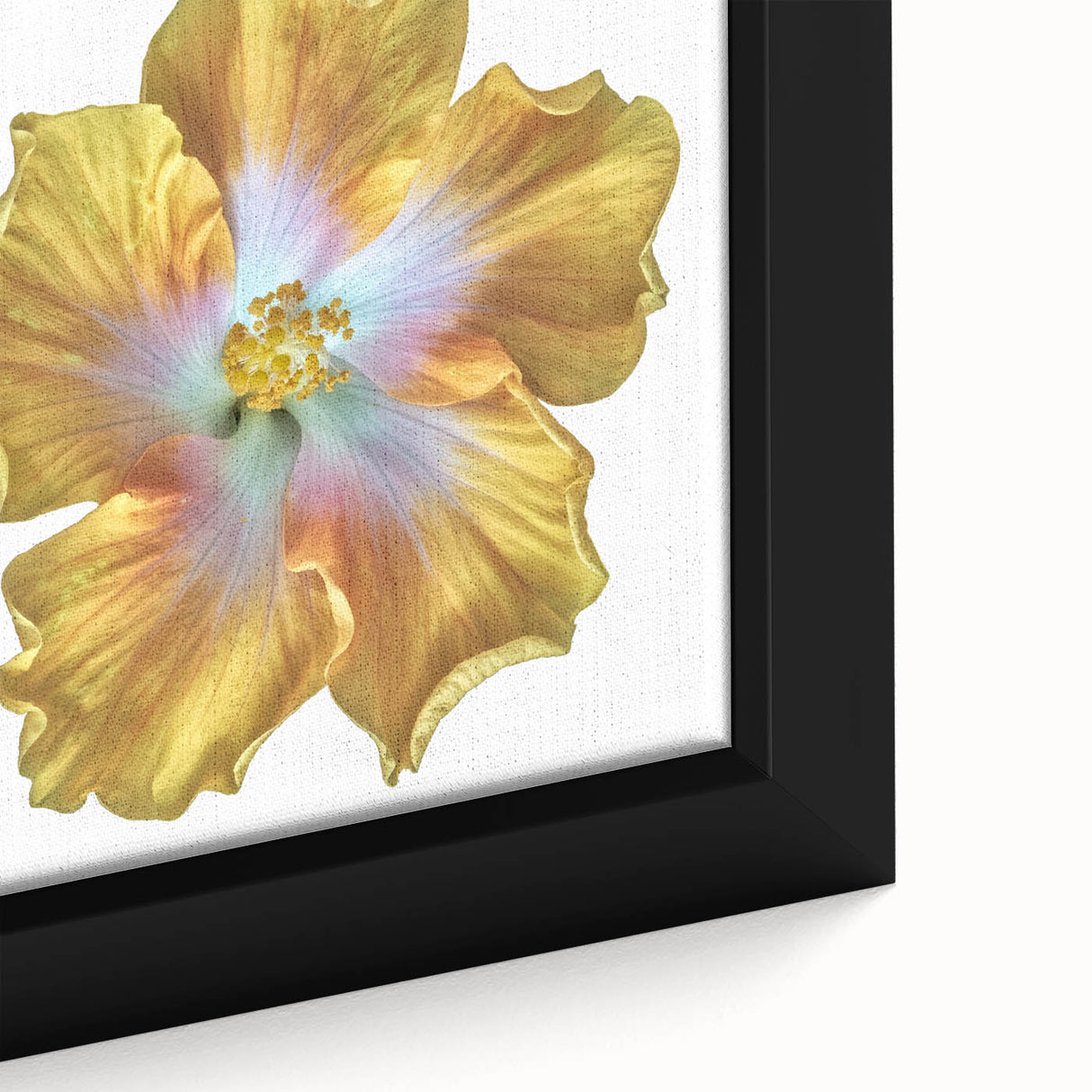 Close-up of a framed botanical wall art piece showcasing a vibrant lily design, featuring lush green leaves and delicate white petals, perfect for home décor enhancement.