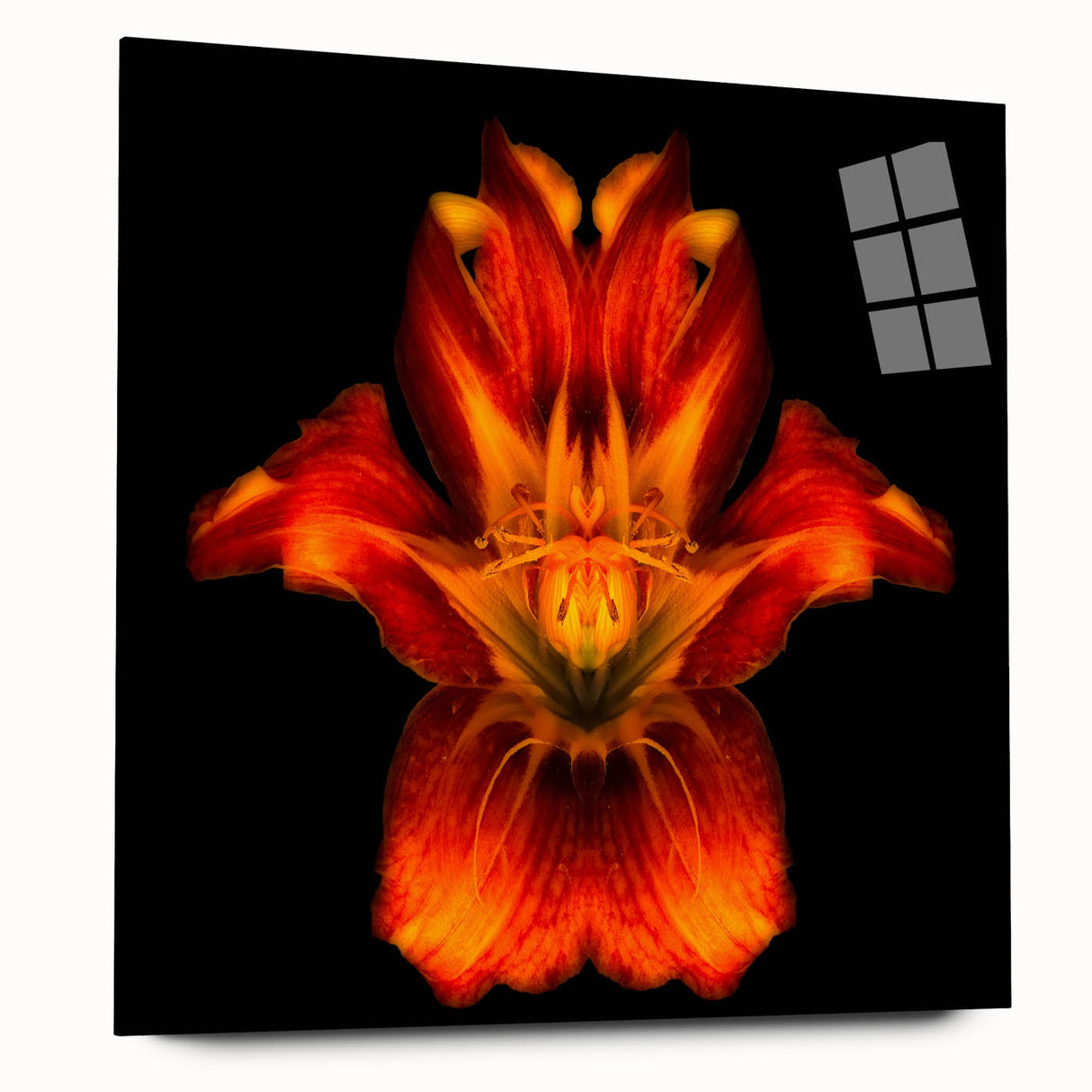 Elegant botanical wall art featuring a detailed design of a lily, displayed in a sleek acrylic frame. The artwork showcases vibrant colors and intricate details, perfect for enhancing home decor. Ideal for nature lovers and art enthusiasts.