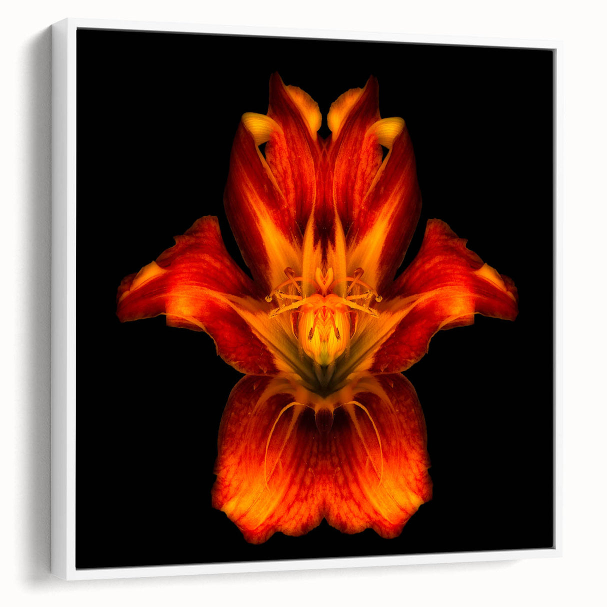 Framed botanical wall art featuring a delicate white lily design on canvas, showcasing vibrant colors and intricate details, ideal for home decor enhancement.
