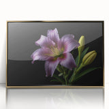 Framed wall art featuring a botanical lily design with vibrant colors and a gold-acrylic finish, perfect for enhancing modern home decor or office ambiance.