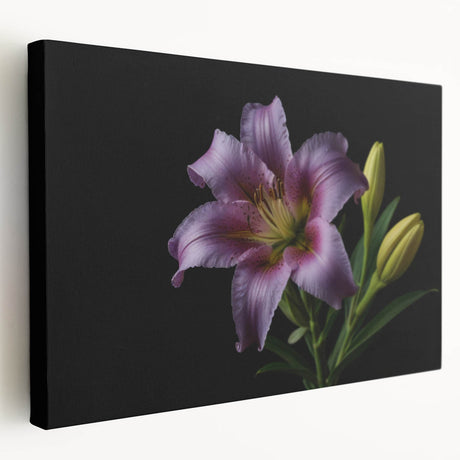 Lily floral wall art on stretched canvas, showcasing vibrant colors and intricate botanical details, ideal for home decor or nature-inspired spaces.