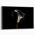 Framed botanical wall art featuring a vibrant lily design on a black canvas, showcasing intricate details and elegant colors, perfect for enhancing home decor.