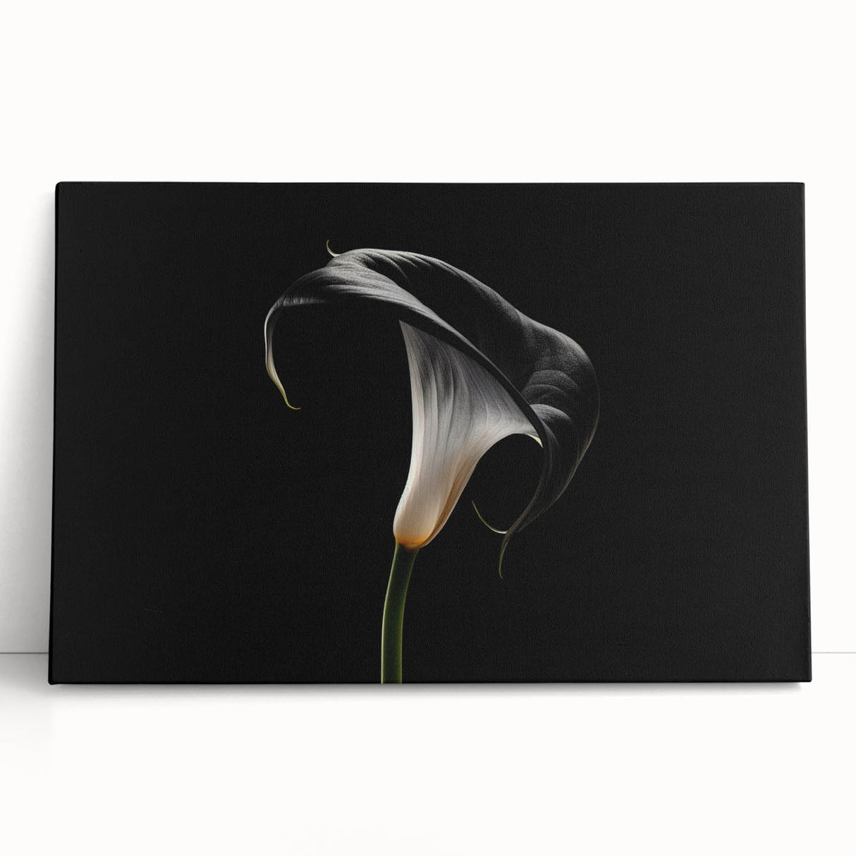Vibrant botanical wall art featuring a stunning lily design on stretched canvas, elegantly leaning against a neutral wall, showcasing intricate floral details and colors.
