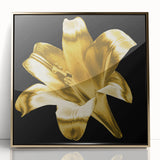 Framed wall art featuring a botanical lily design in vibrant colors, set in a gold-acrylic frame, perfect for adding elegance to home decor.