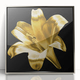Framed wall art featuring a botanical lily design, showcasing vibrant floral colors on a silver-acrylic background, perfect for modern home decor.