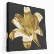 Stretched canvas artwork showcasing a botanical lily design in vibrant colors, elegantly framed for wall display, highlighting delicate floral details and textures.