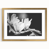 Elegant framed botanical wall art featuring a detailed magnolia design, set in a gold frame with matting, perfect for enhancing home decor.