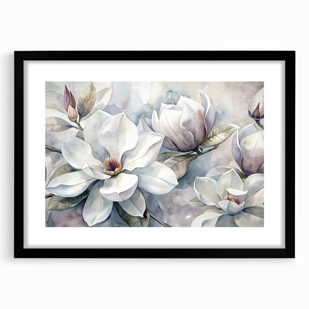 Botanical wall art featuring a framed magnolia design in black, showcasing intricate floral details and a modern aesthetic, perfect for enhancing home decor.