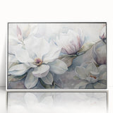 Framed botanical wall art featuring a magnolia design, with a white frame and acrylic front, showcasing intricate floral details and a modern aesthetic. This artwork adds a touch of elegance to any room, perfect for nature lovers and home decor enthusiasts.
