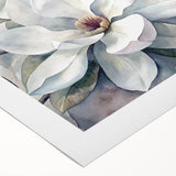 Magnolia flower wall art design on rolled canvas, showcasing delicate pink blooms and green leaves, ideal for home decor and nature-themed interiors.