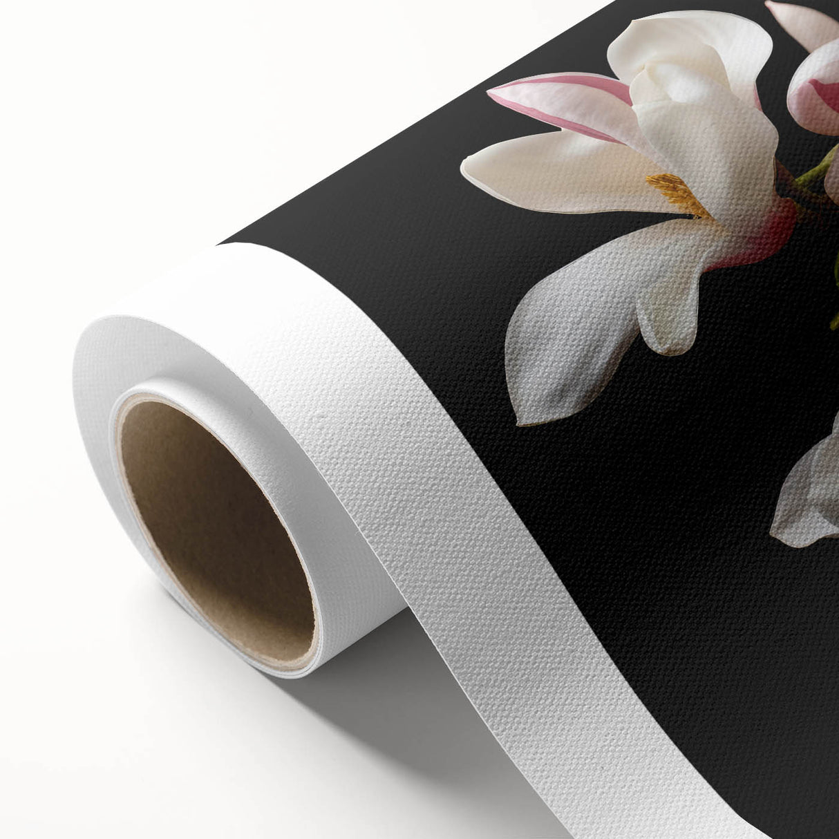 Stunning botanical wall art featuring a magnolia design in soft pastel colors, printed on rolled canvas, perfect for enhancing home decor or art collections.